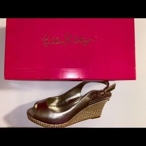 Lilly Pulitzer Gigi Wedge gold metallic 7.5 NIB